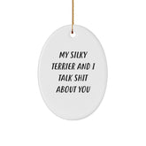 Funny Silky Terrier Dog Gifts from Friends, Christmas Unique Oval Ornaments with Quotes, Funny Silky Terrier Dog Lover - Image 1